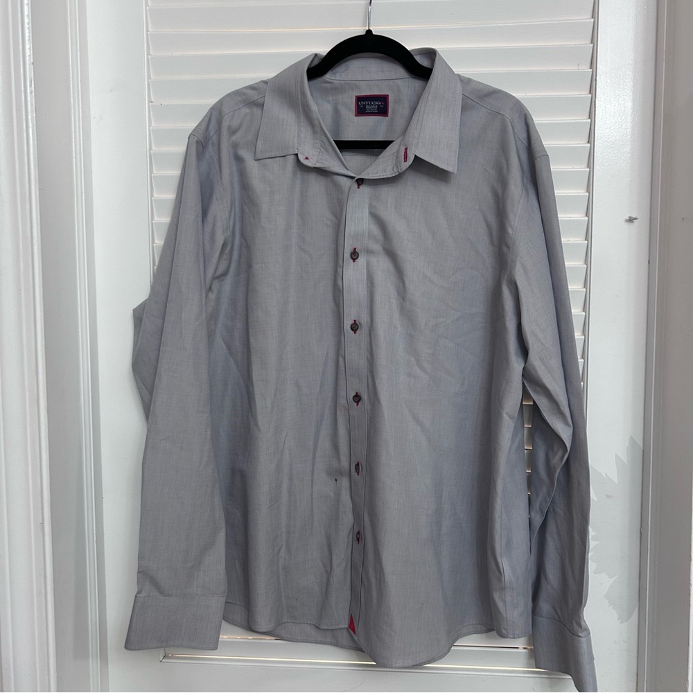 Untuckit Men’s Gray Long Sleeve Oxford Dress Shirt Size XXL 2XL